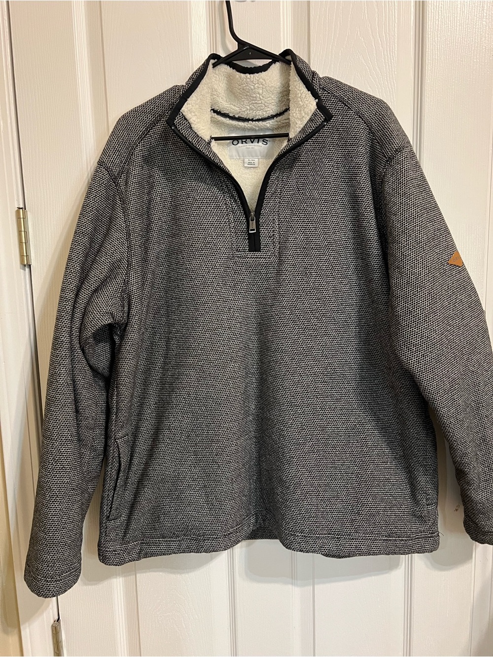 Orvis Gray Textured Men’s X-Large Sherpa Fleece Lined 1/4 Zip Pullover Sweater